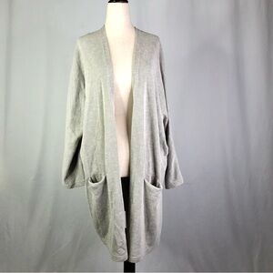 Donni open front long lightweight jersey sweater engineer stripe pockets OS